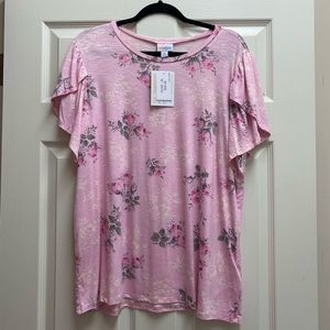 LuLaRoe Olive Pink Floral Tulip Sleeves XL NWT LLR